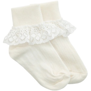 Girls Ivory Frilly Lace Soft Ankle Socks